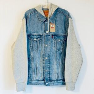 Levi's Denim Jacket with Gray Sleeves Retro Vintage Trucker XL Hoodie Classic